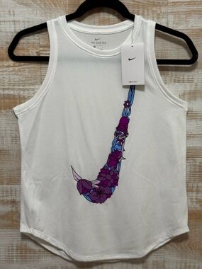 Nike Girl’s Dri-Fit Tank Top White Big Logo Victory Legend Size Large